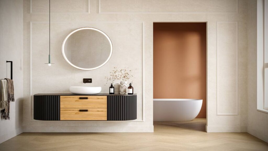 Voorbeeld van een japandi badkamer.